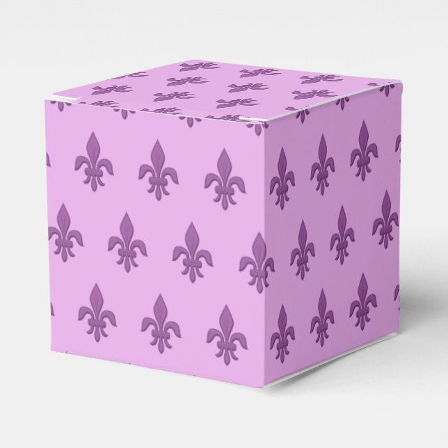 Fleur de Lis i Violet Lila på Lavender Presentaskar (Framsidan Sidan)
