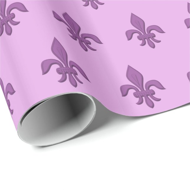 Fleur de Lis i Violet Lila på Lavender Presentpapper (Rullad Hörn)