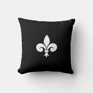 Fleur de Lis i vitt på svart Kudde