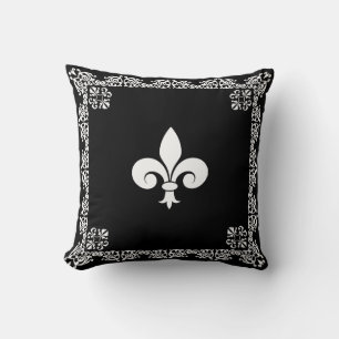 Fleur de Lis i vitt & ram på svart Kudde