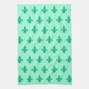 Fleur de Lis in Turquise and Light Aqua Kökshandduk