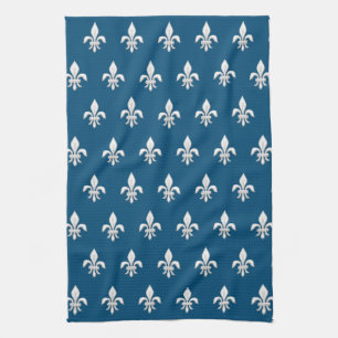 Fleur de Lis in White on Deep Cobalt Blue Kökshandduk