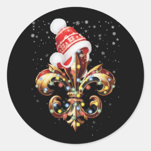 Fleur De Lis julprydnad med Santa Hat Xma Runt Klistermärke