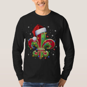 Fleur De Lis-julprydnaden med Santa Hat Xma T Shirt