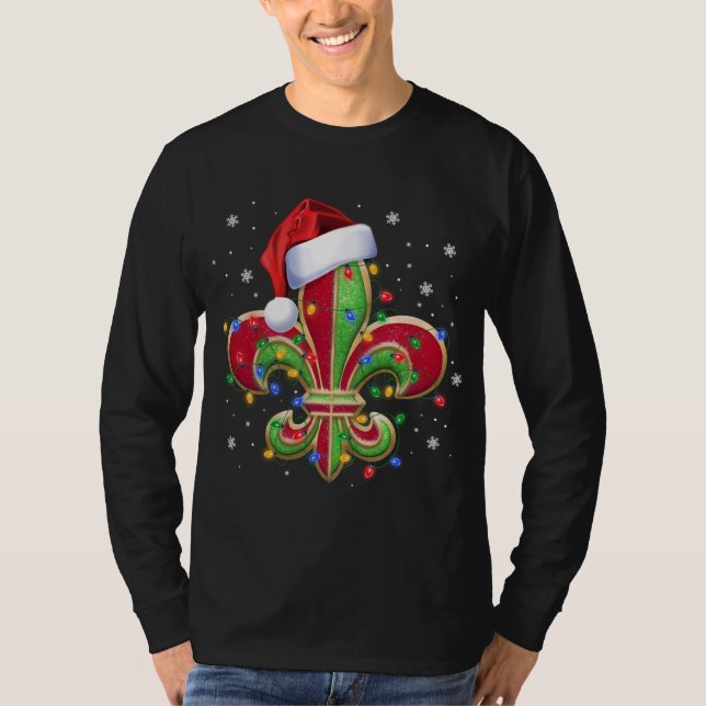 Fleur De Lis-julprydnaden med Santa Hat Xma T Shirt (Framsida)