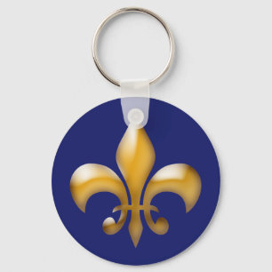 Fleur de Lis Keychain i marin och guld Nyckelring