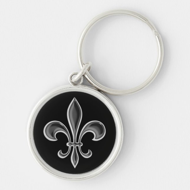 Fleur De Lis Keychain Rund Silverfärgad Nyckelring (Framsidan)