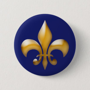 Fleur de Lis Knäppas i marin och guld Knapp