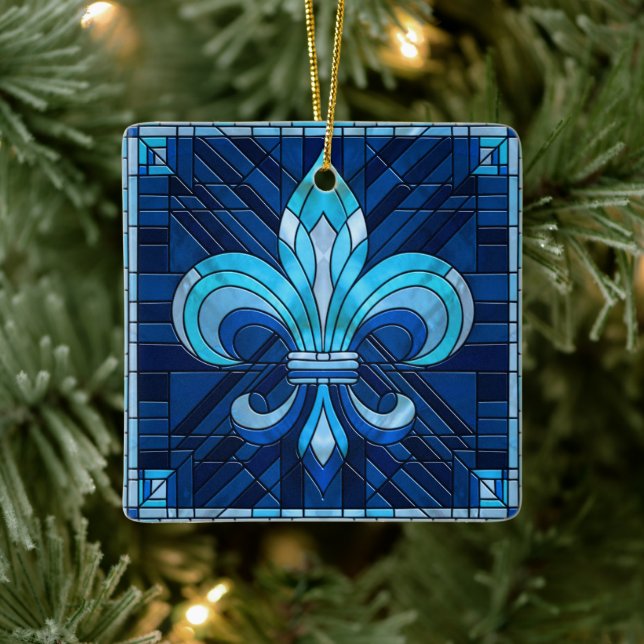 Fleur-de-lis - Konst av rostat glas Julgransprydnad Keramik (Träd)