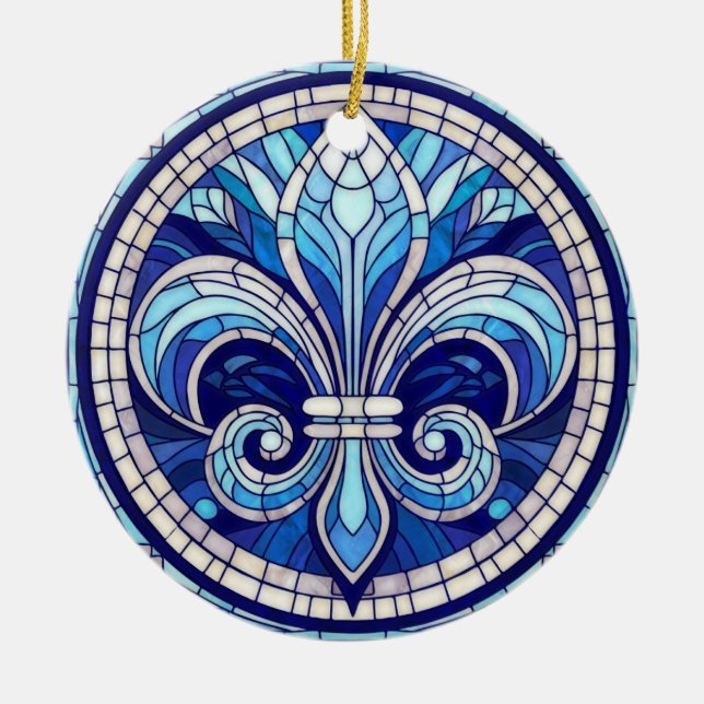 Fleur-de-lis - Konst av rostat glas Julgransprydnad Keramik (Framsidan)