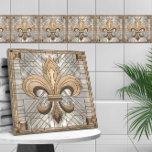 Fleur-de-lis - Konst av rostat glas Kakelplatta<br><div class="desc">Fleur-de-lis - Konst av rostat glas</div>