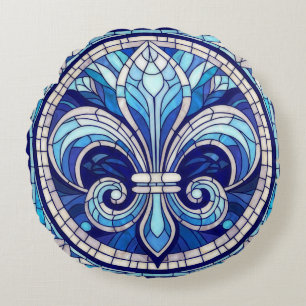 Fleur-de-lis - Konst av rostat glas Rund Kudde
