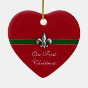 Fleur de Lis Koppla ihop första jul Julgransprydnad Keramik