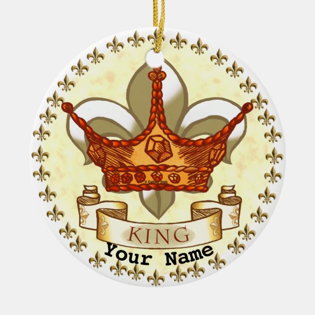 Fleur De Lis Krona Kung Pappa prydnad  Julgransprydnad Keramik (Framsidan)