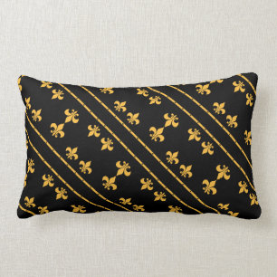 Fleur-de-Lis kudder den svart & guld- formgivare Lumbarkudde