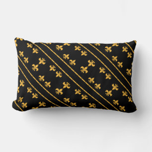 Fleur-de-Lis kudder den svart & guld- formgivare Lumbarkudde