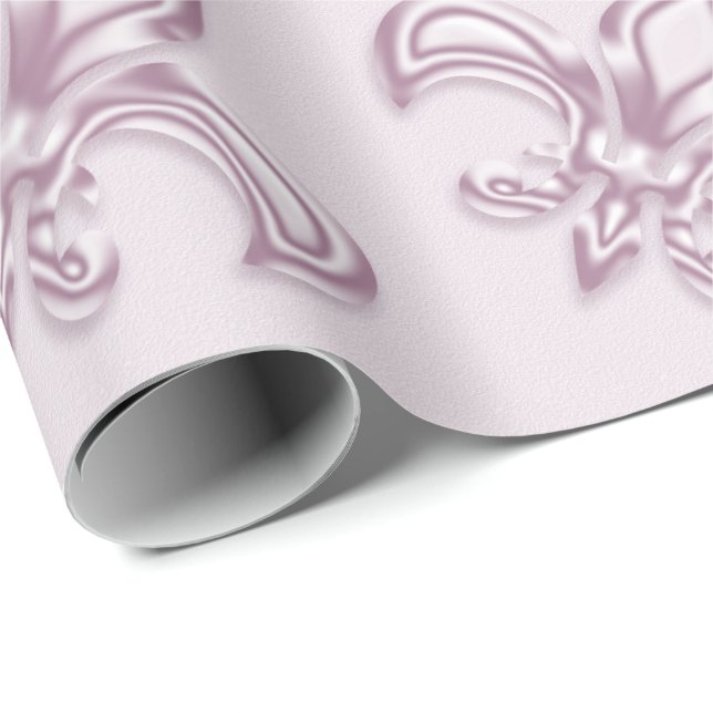 Fleur de Lis kungligt rosa metalliskt mönster Presentpapper (Rullad Hörn)