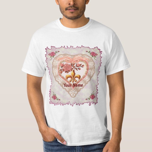 Fleur De Lis Lacy Heart anpassningsbar t-shirts (Framsida)