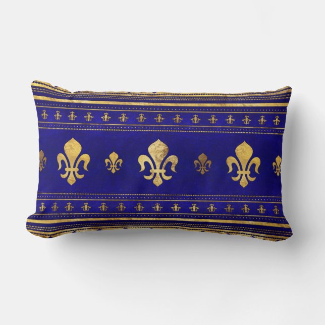 Fleur-de-lis - Lapis Lazuli och Guld Lumbarkudde (Framsida)