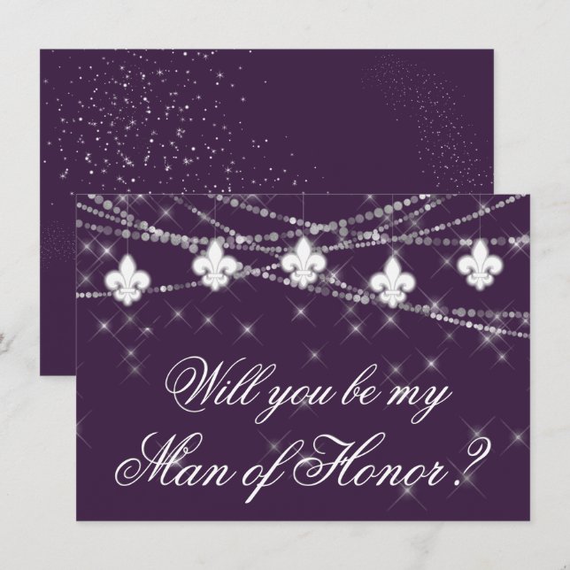 Fleur de Lis Lila Ljus | Be min Bridesmaid-fråga (Fram/baksida)