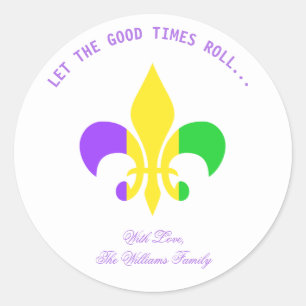 Fleur-de-Lis Lila Typography Mardi Gras Runt Klistermärke