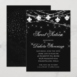 Fleur de Lis Ljus   Black Mardi Gras Sweet 16 Inbjudningar
