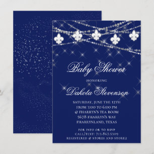 Fleur de Lis Ljus Blue Mardi Gras Theme Shower Inbjudningar