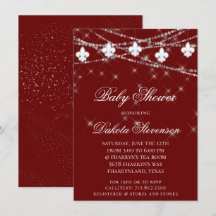 Fleur de Lis Ljus Burgundy Red Baby Shower Inbjudningar
