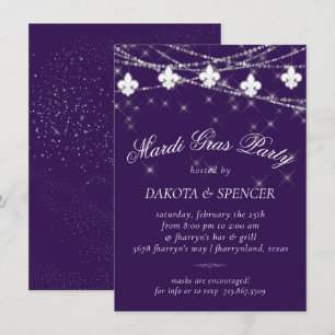 Fleur de Lis Ljus Lila Moody Mardi Gras Inbjudningar