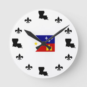 Fleur De Lis Louisiana Cajun Flagga Clock Rund Klocka