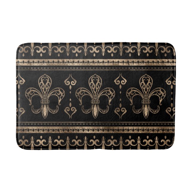 Fleur-de-lis Luxury-prydnadsföremål - svart och gu Badrumsmatta (Framsidan)