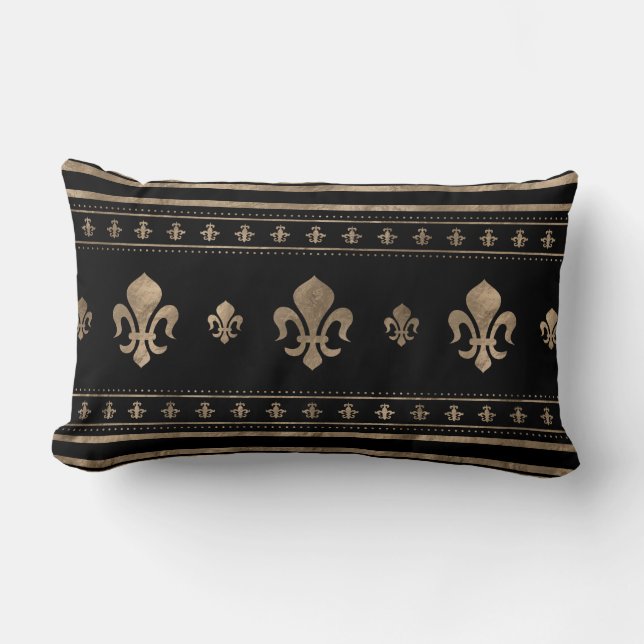 Fleur-de-lis Luxury-prydnadsföremål - svart och gu Lumbarkudde (Framsida)