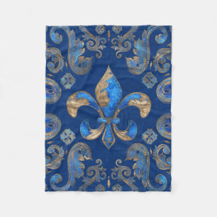 Fleur-de-lis lyxornament - blå marmor fleecefilt