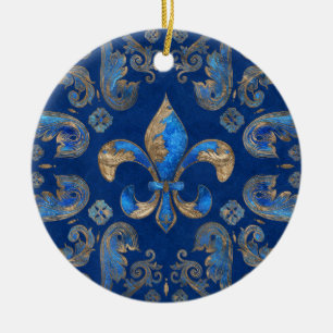 Fleur-de-lis lyxornament - blå marmor julgransprydnad keramik