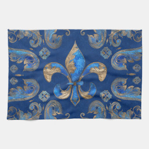 Fleur-de-lis lyxornament - blå marmor kökshandduk