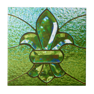 Fleur De Lis målat glassgrönt Kakelplatta