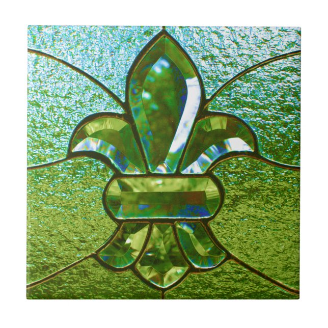 Fleur De Lis målat glassgrönt Kakelplatta (Framsidan)