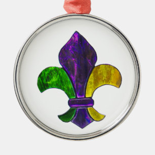 Fleur De Lis Mardi Gra tillfogar text Julgransprydnad Metall