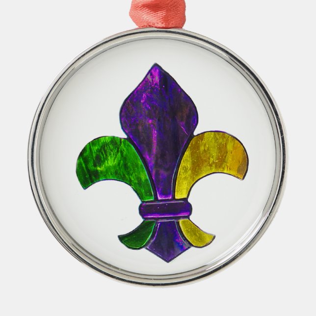 Fleur De Lis Mardi Gra tillfogar text Julgransprydnad Metall (Framsidan)
