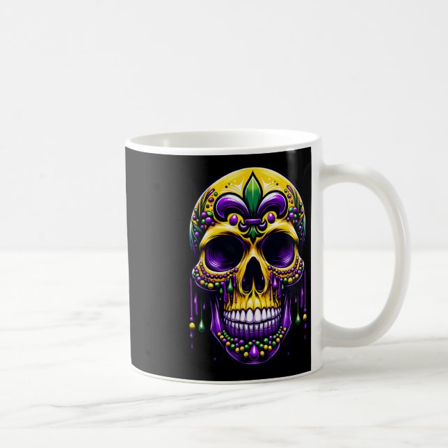Fleur De Lis Mardi Gras Döskalle New Orleans Karne Kaffemugg (Höger)