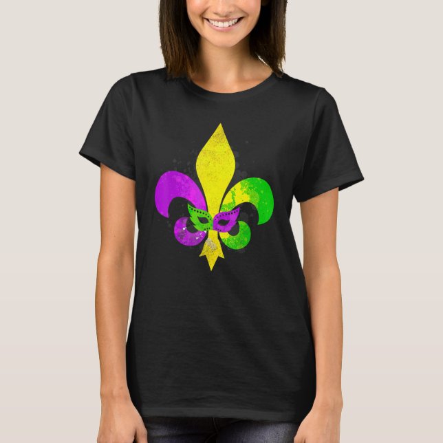 Fleur De Lis Mardi Gras Mask New Orleans Carnival  T Shirt (Framsida)