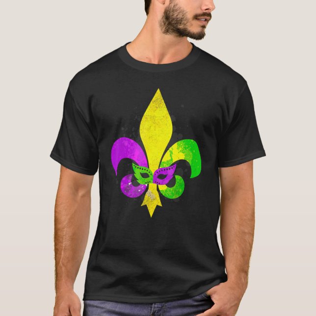 Fleur De Lis Mardi Gras Mask New Orleans Carnival  T Shirt (Framsida)