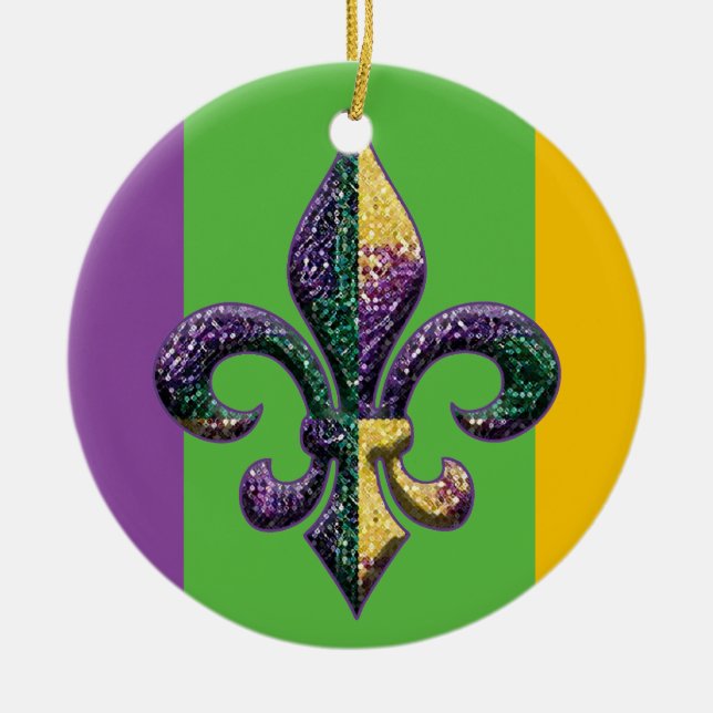 Fleur de lis Mardi Gras pärlor Julgransprydnad Keramik (Framsidan)