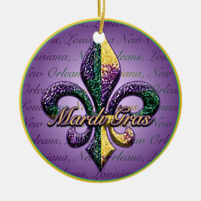 Fleur de lis Mardi Gras pärlor Julgransprydnad Keramik (Framsidan)