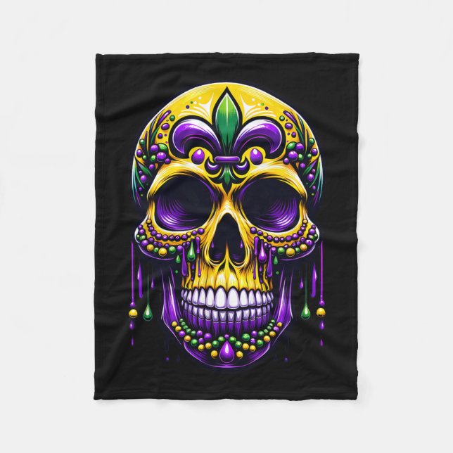 Fleur De Lis Mardi Gras Skull New Orleans Carnival Fleecefilt (Framsidan)