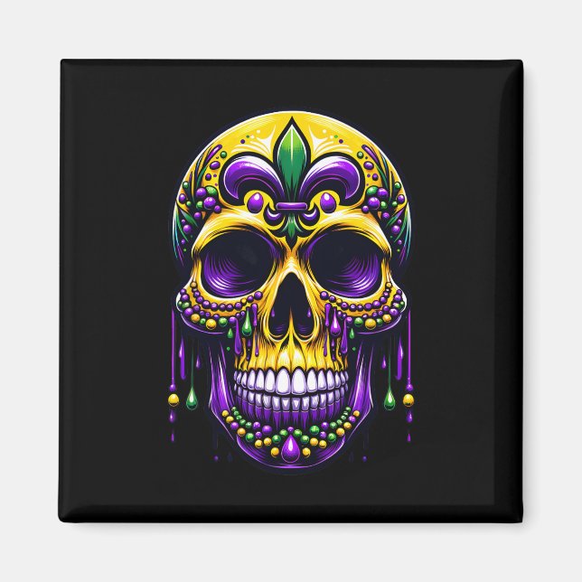 Fleur De Lis Mardi Gras Skull New Orleans Carnival Magnet (Framsidan)