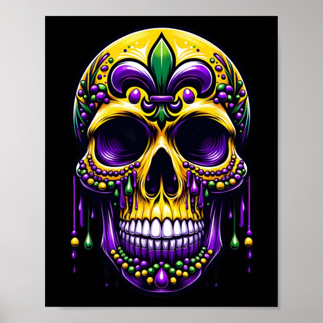 Fleur De Lis Mardi Gras Skull New Orleans Carnival Poster (Framsidan)