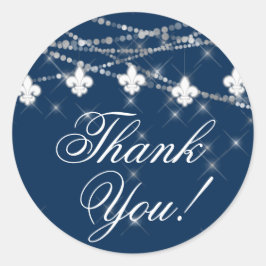 Fleur de Lis Marinblå Ljus | Rustik Tack Kort Runt Klistermärke