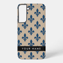 Fleur de Lis, Marinblå på Beige, Kunglig, Ditt Nam