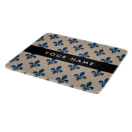 Fleur de Lis, marinblå på beige, kunglig, Ditt Nam